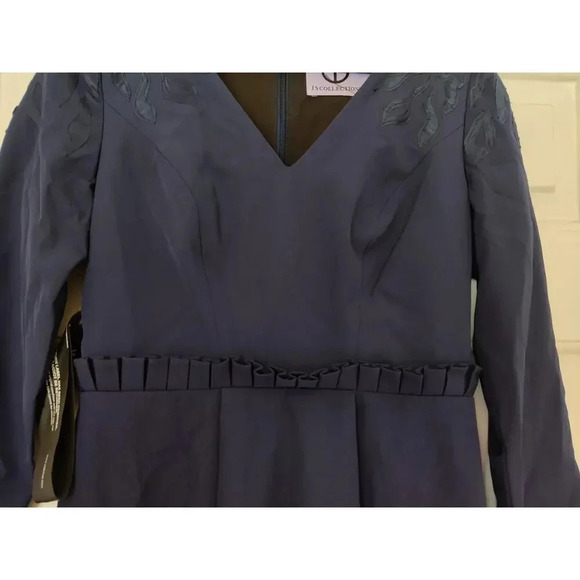 JS Collections Gown Navy V-Neck Hi-Low Long Sleeve Side Pockets Formal Dress 4 - Picture 6 of 9